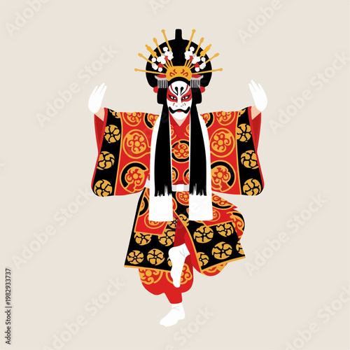 flat illustration of kabuki dance