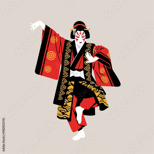 flat illustration of kabuki dance