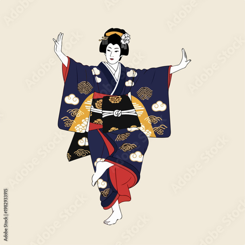 flat illustration of kabuki dance