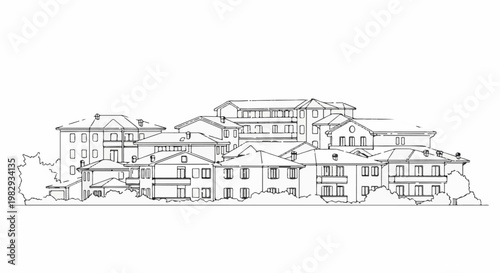 Sketch of a dense cluster of various European-style houses