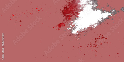 This grunge background features a dramatic red blood splash design with artistic paint splatter texture and ink spray patterns for a dirty, creative illustration