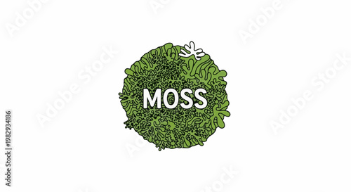A green, abstract depiction of moss with the word "MOSS" in white text