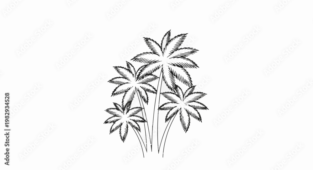 Obraz premium Sketchy illustration of a cluster of palm trees on a white background