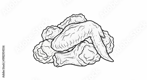 Pile of raw chicken wings depicted in a sketch style