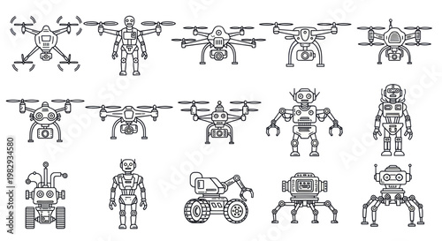 Robots and Drones Collection: Futuristic Technology and Automation Icons