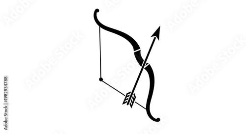 Black Silhouette of a Bow and Arrow Ready to Shoot