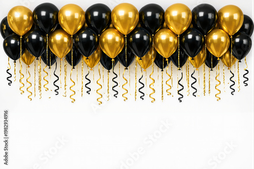 banner golder and black balloons isolated on white background