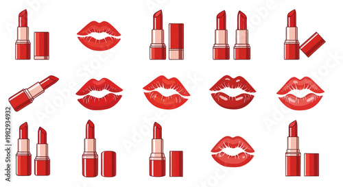 Red Lipstick and Kiss Marks Collection: Beauty and Makeup Icons