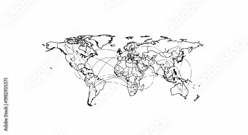 World map with connecting lines showing global connections and travel routes
