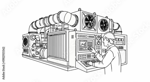 Technician operates industrial machinery with digital display and controls