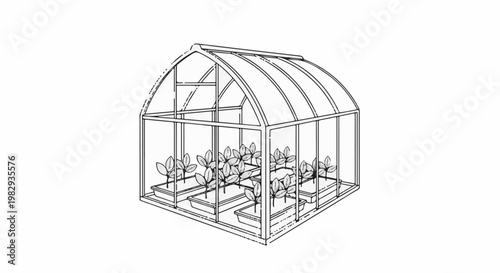 Transparent dome structure with small plants growing in trays