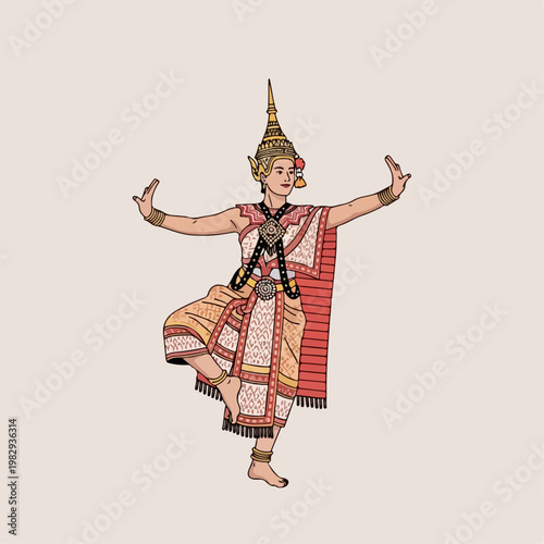 flat illustration of Khon dance