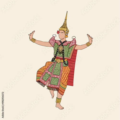 flat illustration of Khon dance