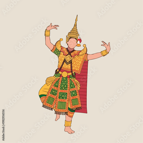 flat illustration of Khon dance
