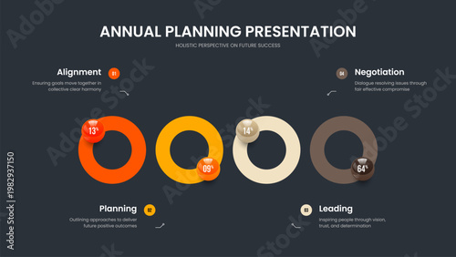 Colorful Forecast Four Element Infographic Slide Layout. Medical Overview 4 Step Graph Presentation Template. Science Insight Slideshow Design Vector Illustration.