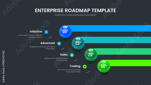 Simple Launch Presentation Template Vector Illustration. Market Introduction Four Element Graph Slide Layout. Elegant Briefing 4 Option Infographic Slideshow Design.