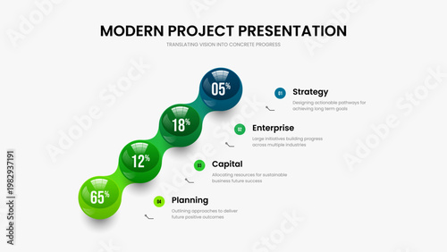 Business Insight Slideshow Layout Vector Illustration. Creative Review Four Element Graph Slide Design. Professional Development 4 Step Diagram Presentation Template.
