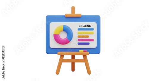 Vector illustration of 3d render of a presentation board with a donut chart and legend on a transparent background