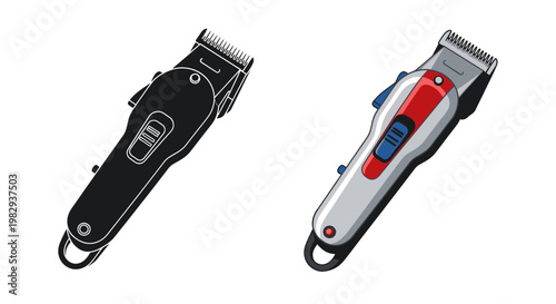 Electric Hair Clipper and Silhouette, Professional Barber Tool