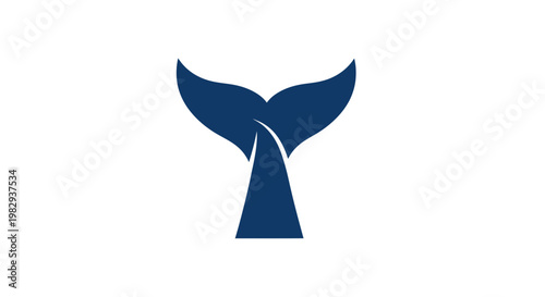 Minimalist Blue Whale Tail Silhouette on White Background