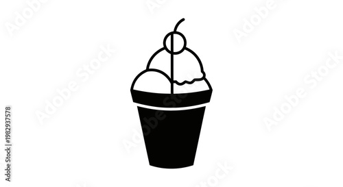 Simple Icon of Ice Cream Sundae with Cherry and Swirl