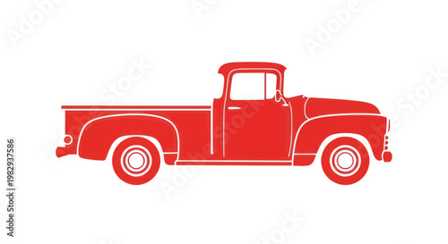 Vintage Red Pickup Truck Silhouette, Retro Vehicle Graphic, Isolated on White