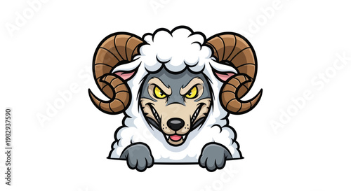 Wolf in Sheep's Clothing Disguise Cartoon - Deception Concept