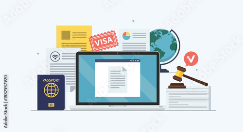 Online legal document processing, immigration, and international business concept