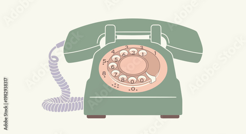 Retro Rotary Dial Telephone, Vintage Communication Device, Nostalgic Green Phone