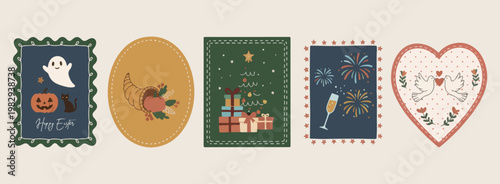 Christmas gifts and night stars, festive holiday season nature graphics, hand drawn winter celebration vector, minimalist December night design elements, cozy holiday gift and tree art, starry night s