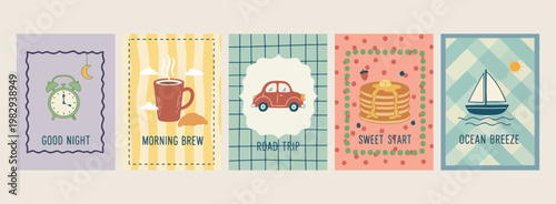 Travel car and picnic set, summer road trip adventure graphics, hand drawn outdoor holiday vector, minimalist vacation and leisure design, cottagecore aesthetic park picnic art, stylish family travel 