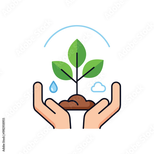 Hands Holding Seedling with Soil and Air Arc