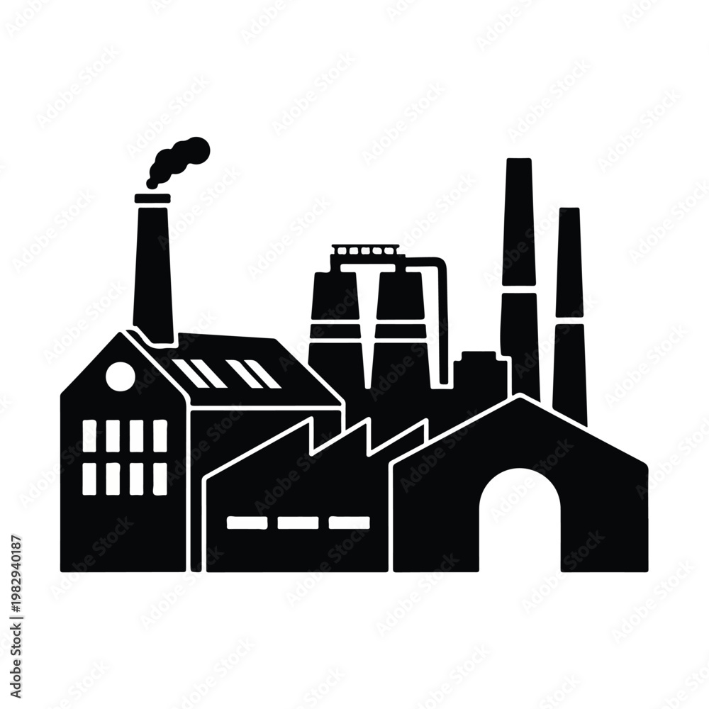 Fototapeta premium Industrial Factory and Chimneys Silhouette