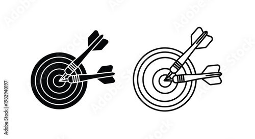Two depictions of a dart hitting a target one solid and one outlined
