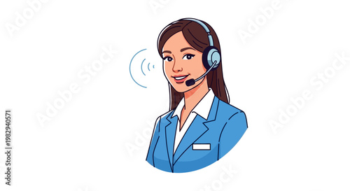 Female customer service representative wearing headset and smiling.