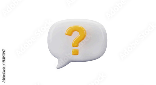 Vector illustration of 3d render of a speech bubble with a yellow question mark on a transparent background