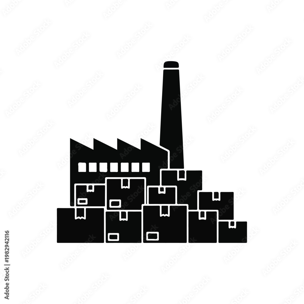 Naklejka premium Factory with Chimney and Stacked Boxes