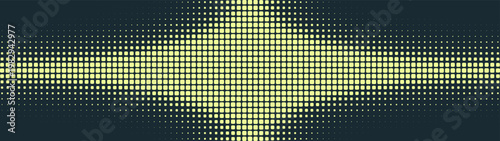 Panoramic abstract background in ultra wide 32:9 aspect ratio yellow black rounded squares halftone grid forming star shaped border. High contrast ultrawide design for LED displays, widescreen layouts