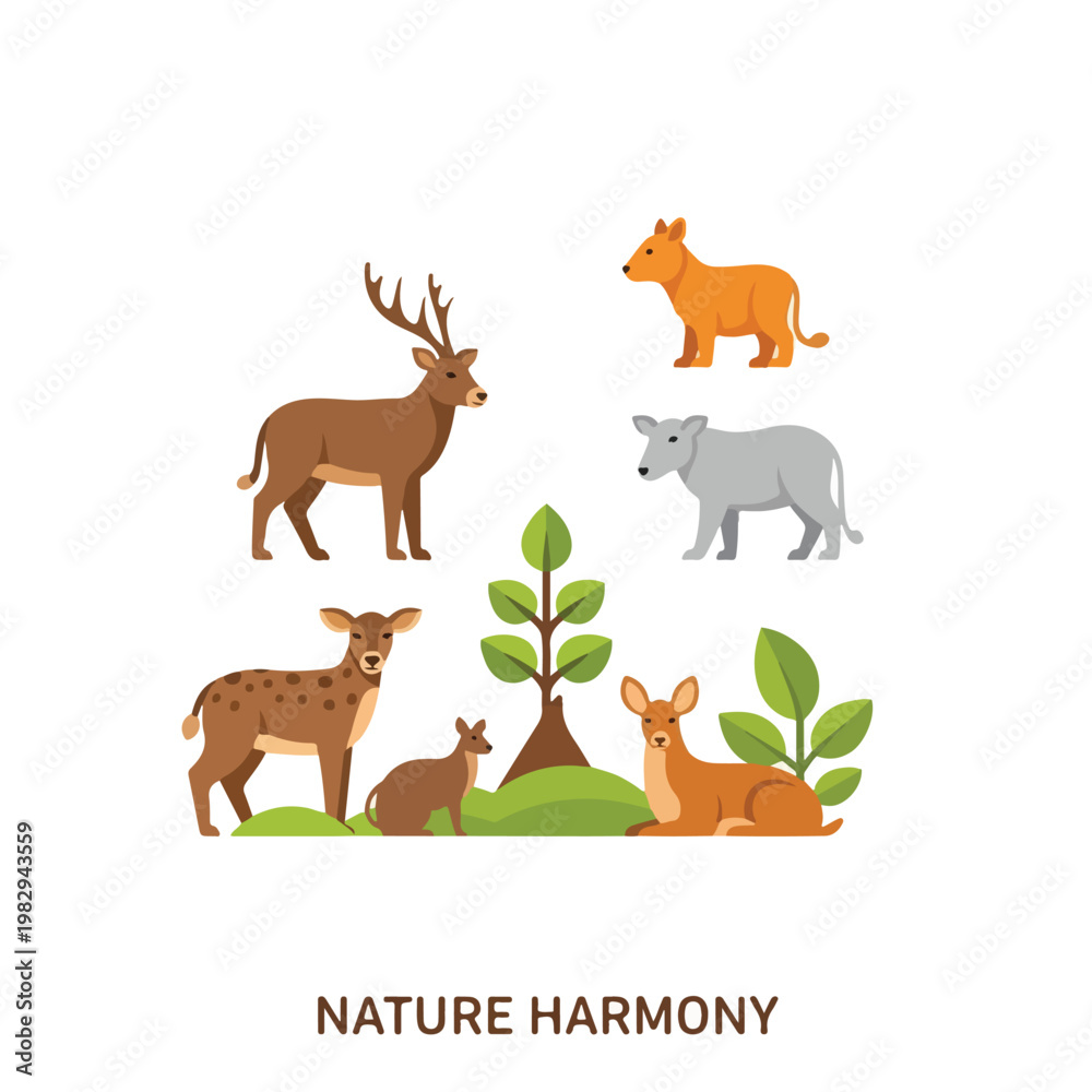 Obraz premium Nature Harmony Scene with Forest Animals