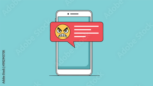 Cyber bullying and online hate speech alert concept with angry emoji notification on mobile smartphone screen for awareness.