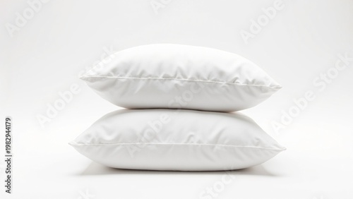 Stack of Soft White Dacron Pillows on White Background
