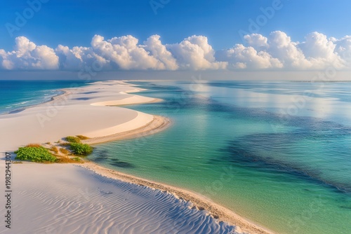 White sand dunes contrasting with turquoise lagoons under a blue sky in brazil