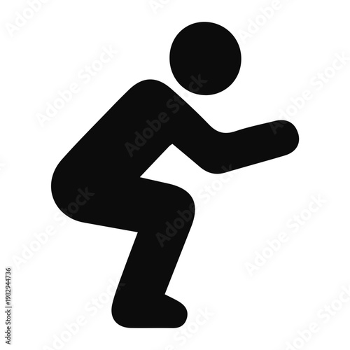 Simple black silhouette icon representing a person performing a squat exercise
