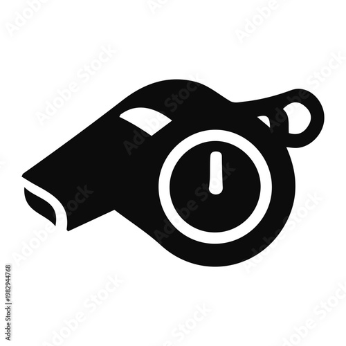Illustration of a black whistle with a timer on it, representing sports, coaching, and timekeeping in games and events