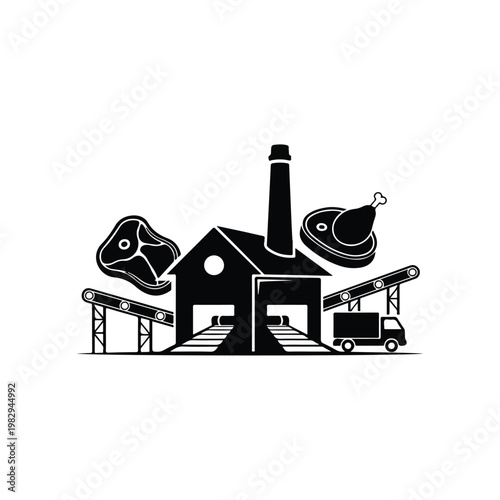Meat Processing Plant with Conveyors Truck and Packaging