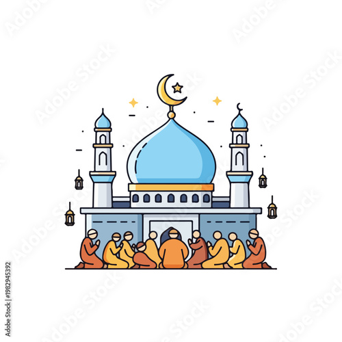 Mosque with Worshipers Gathering