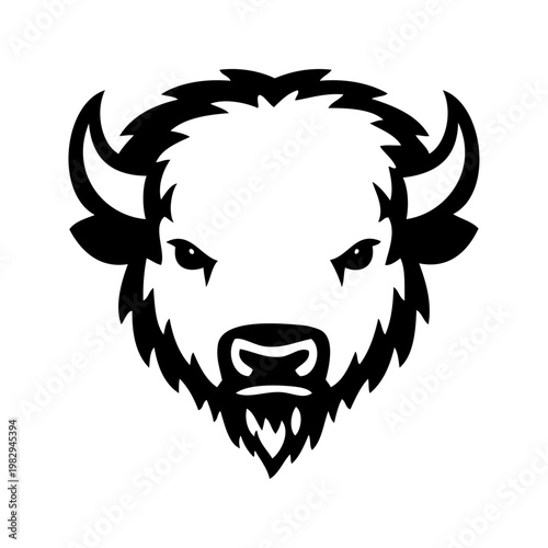 Logotipo fauna americana. Dibujo minimalista con líneas de la cabeza de un bisonte vista de frente 