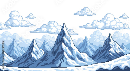 Tableau sur toile Pixel Art Snowy Mountains Landscape with Clouds