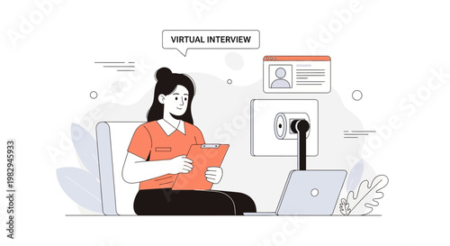 Woman having a virtual interview on her laptop, online job application concept