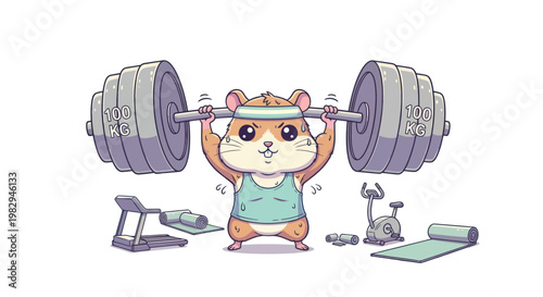 Funny Hamster Lifting Heavy Weights in Gym, Fitness Motivation